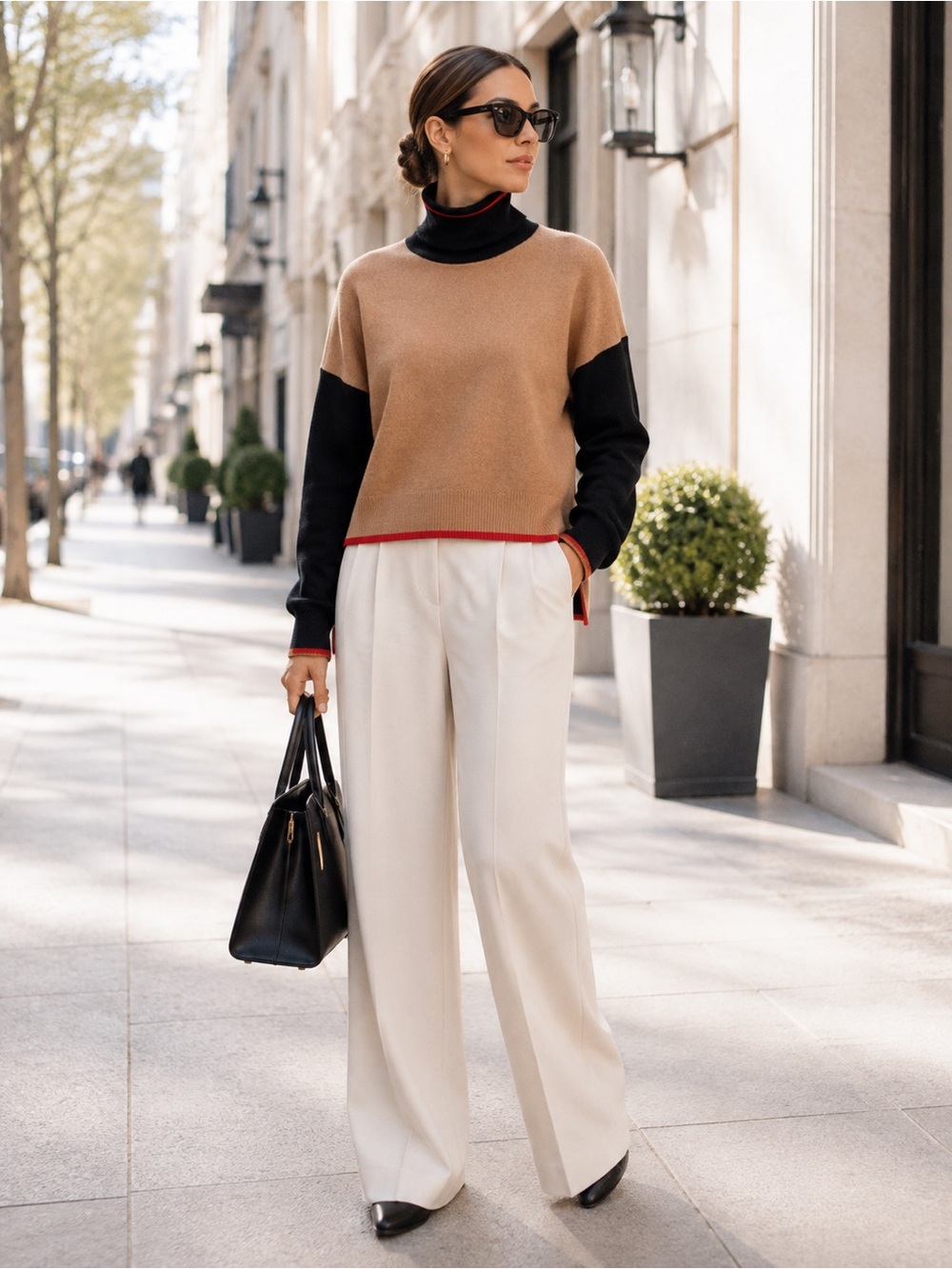 NWOT Tahari Colorblock Cowlneck / Turtleneck Sweater Womens Sz M